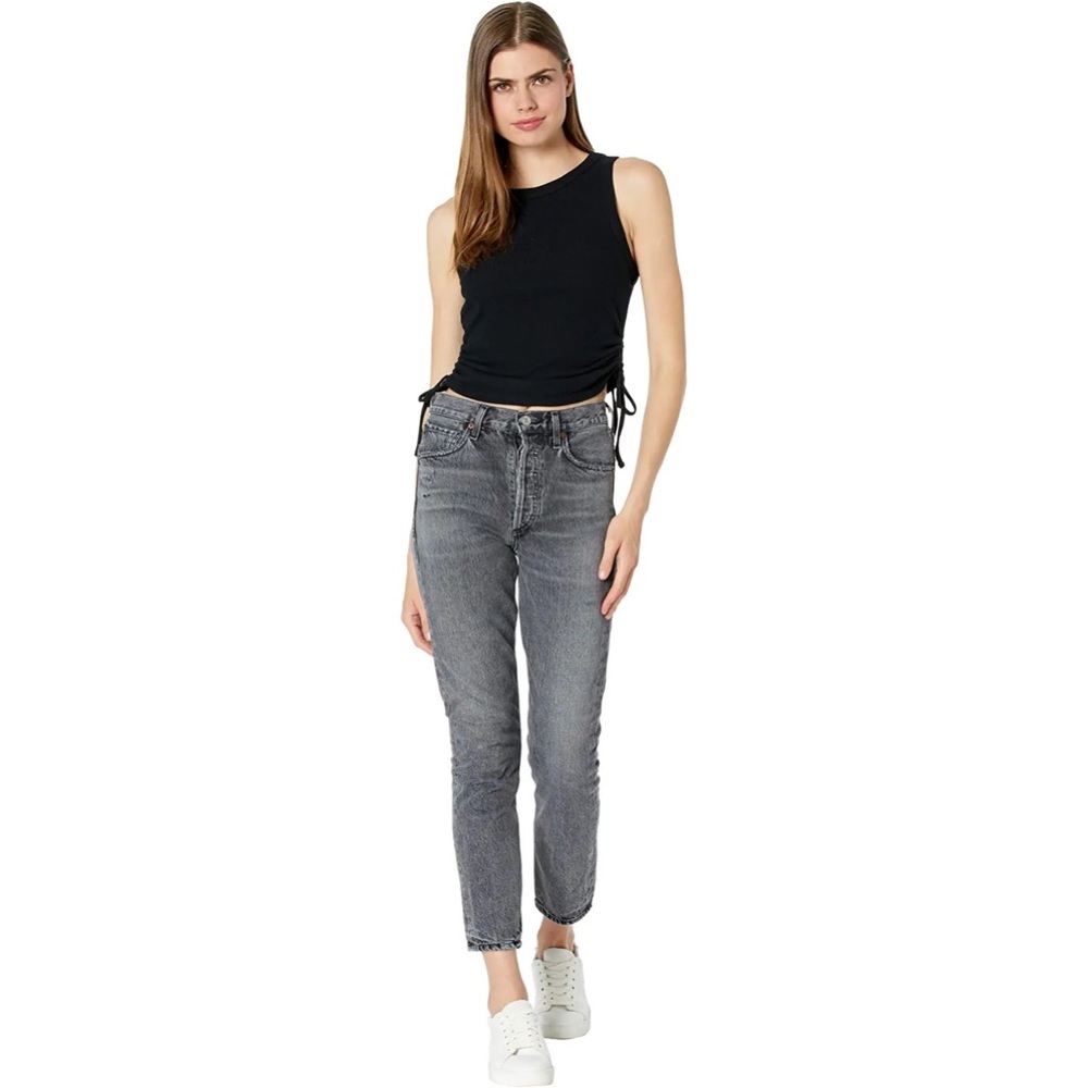 1.STATE Side Seam Rouched Tank Women's Clothing Rich Black: L - Picture 2 of 7